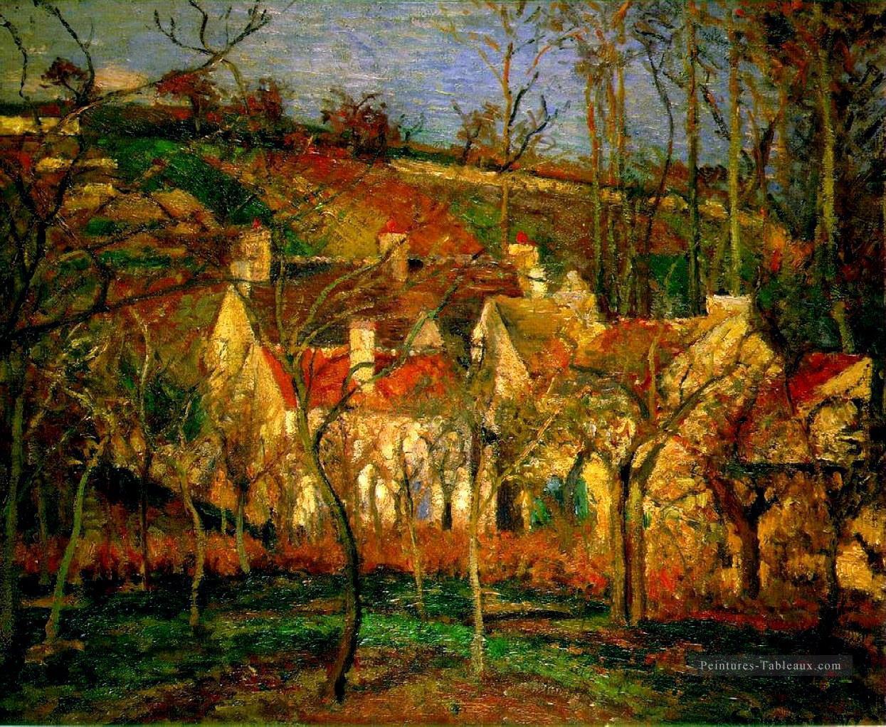 toits rouges coin d’un village hiver 1877 Camille Pissarro Peintures à l'huile